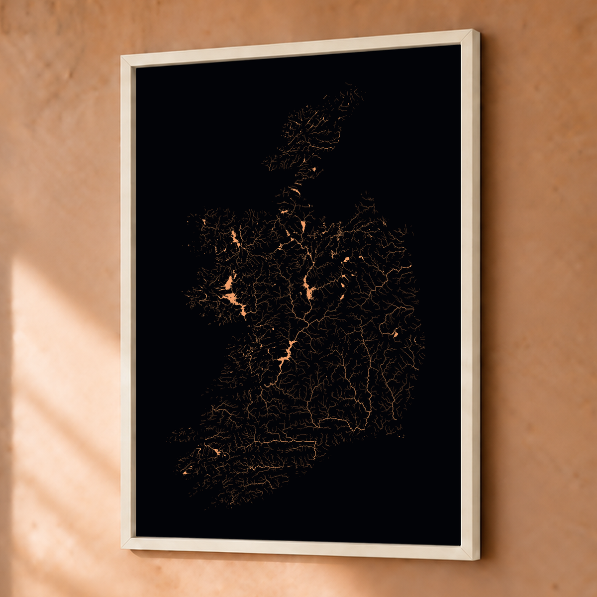 Beautiful Rivers — República da Irlanda — Neon por território, Fine art emoldurado · 30 × 40 cm, Branco · Sem margem