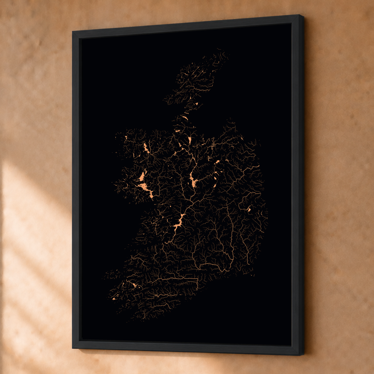 Beautiful Rivers — República da Irlanda — Neon por território, Fine art emoldurado · 45 × 60 cm, Preto · Sem margem