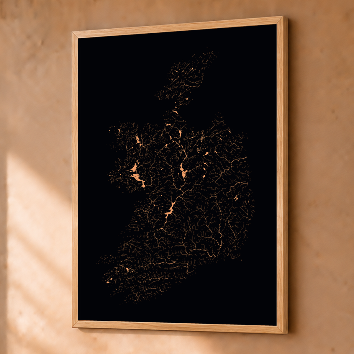 Beautiful Rivers — República da Irlanda — Neon por território, Fine art emoldurado · 45 × 60 cm, Natural · Sem margem