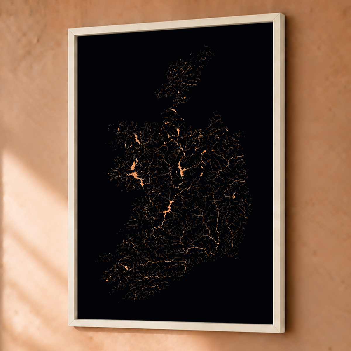 Beautiful Rivers — República da Irlanda — Neon por território, Fine art emoldurado · 45 × 60 cm, Branco · Sem margem