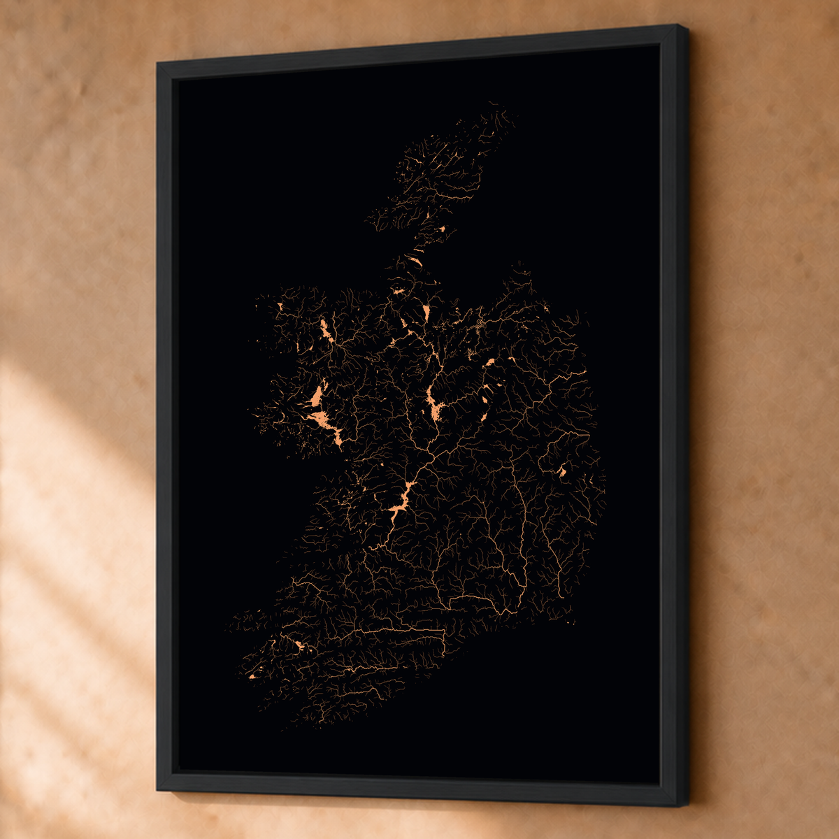 Beautiful Rivers — República da Irlanda — Neon por território, Fine art emoldurado · 60 × 80 cm, Preto · Sem margem