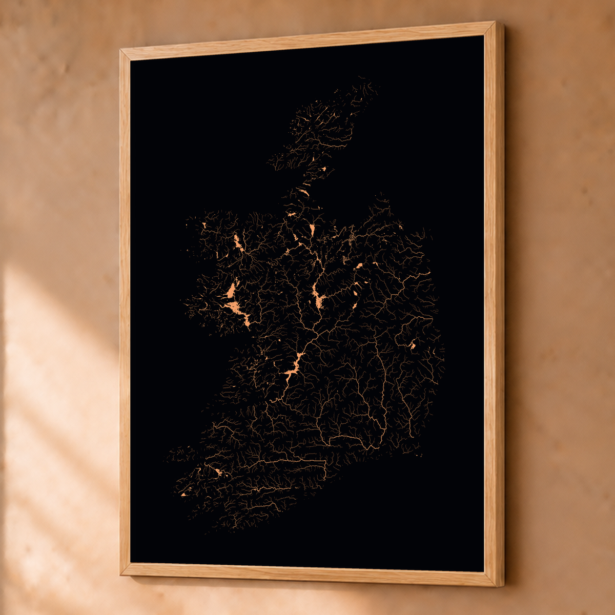 Beautiful Rivers — República da Irlanda — Neon por território, Fine art emoldurado · 60 × 80 cm, Natural · Sem margem
