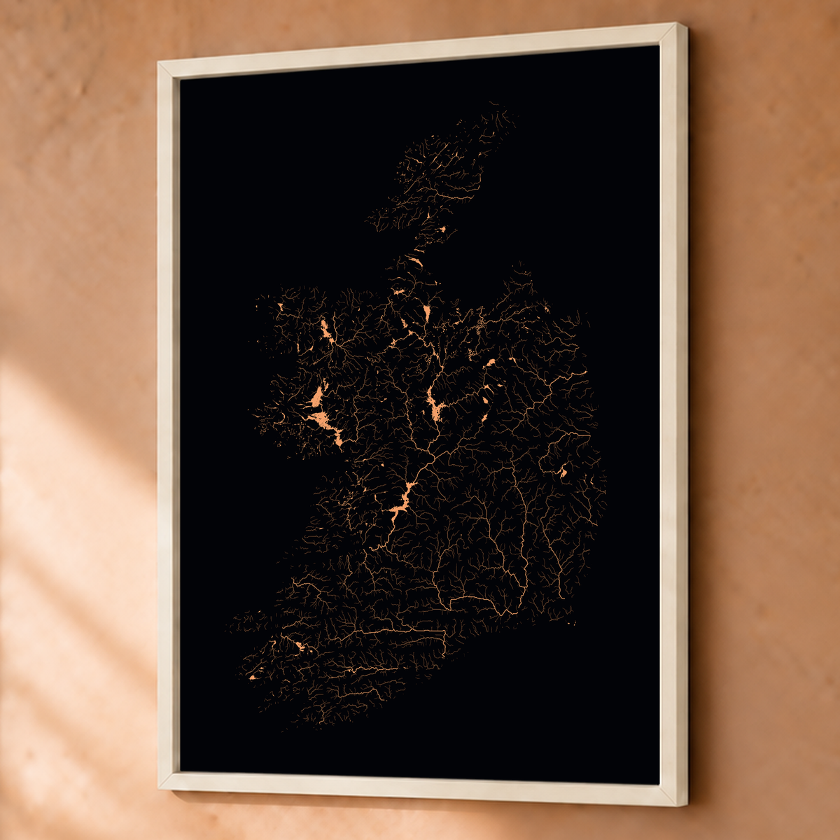 Beautiful Rivers — República da Irlanda — Neon por território, Fine art emoldurado · 60 × 80 cm, Branco · Sem margem