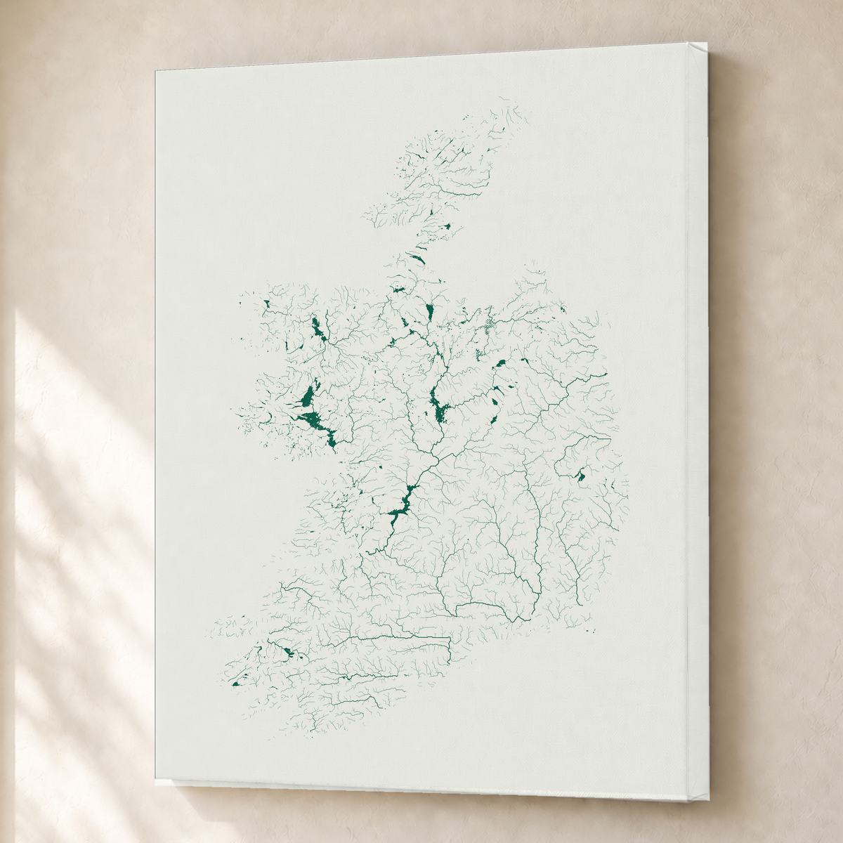 Beautiful Rivers — República da Irlanda — Verde jade e porcelana, Canvas · 45 × 60 cm, Sem margem