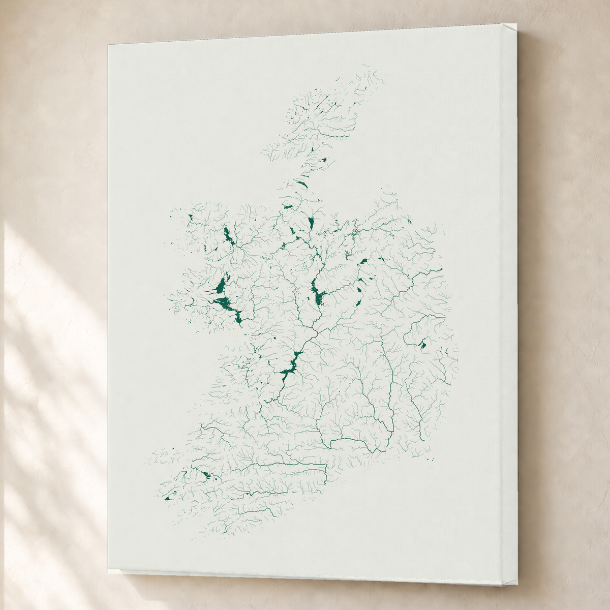 Beautiful Rivers — República da Irlanda — Verde jade e porcelana, Canvas · 60 × 80 cm, Sem margem