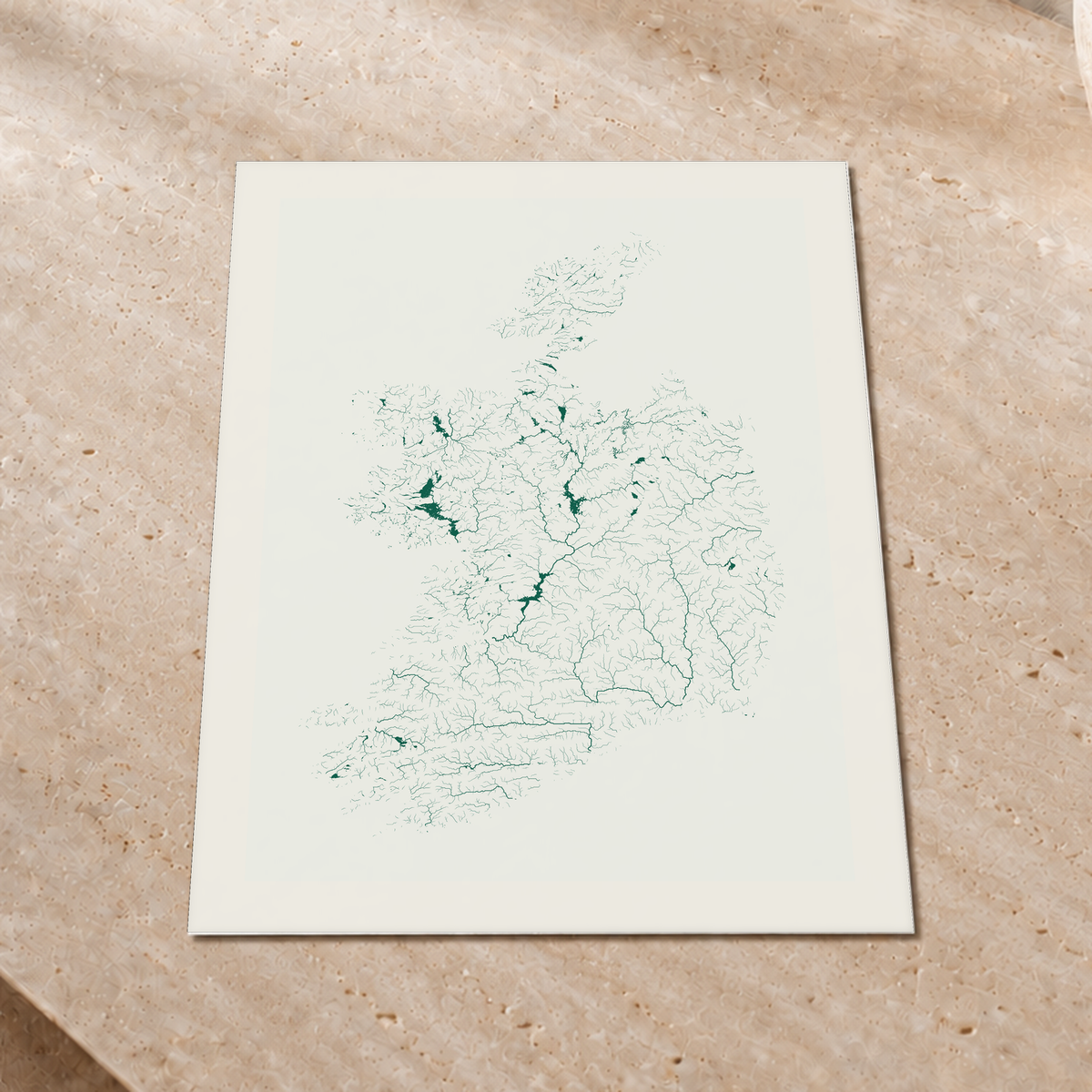 Beautiful Rivers — República da Irlanda — Verde jade e porcelana, Impressão fine art · 45 × 60 cm, Margem branca