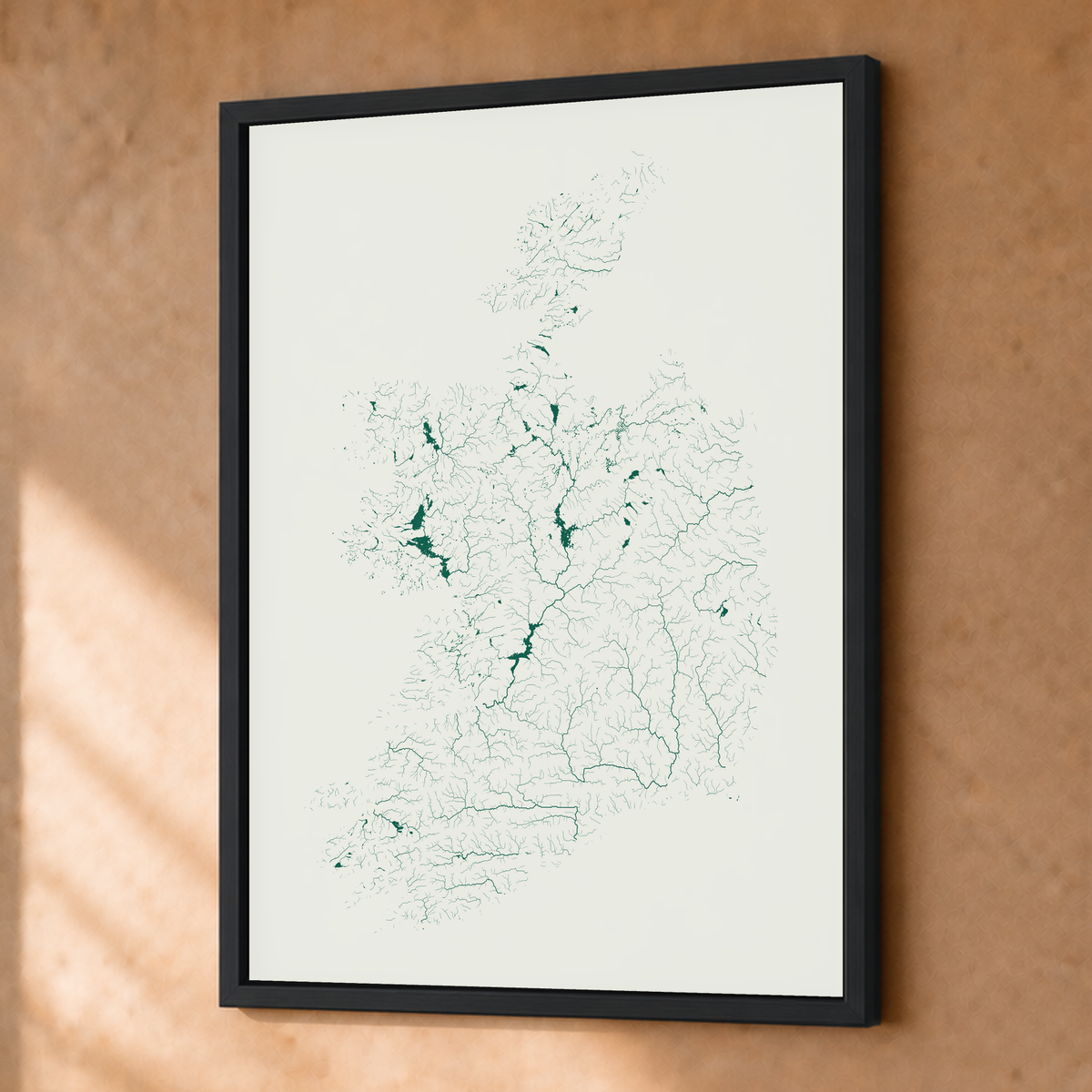 Beautiful Rivers — República da Irlanda — Verde jade e porcelana, Fine art emoldurado · 30 × 40 cm, Preto · Sem margem