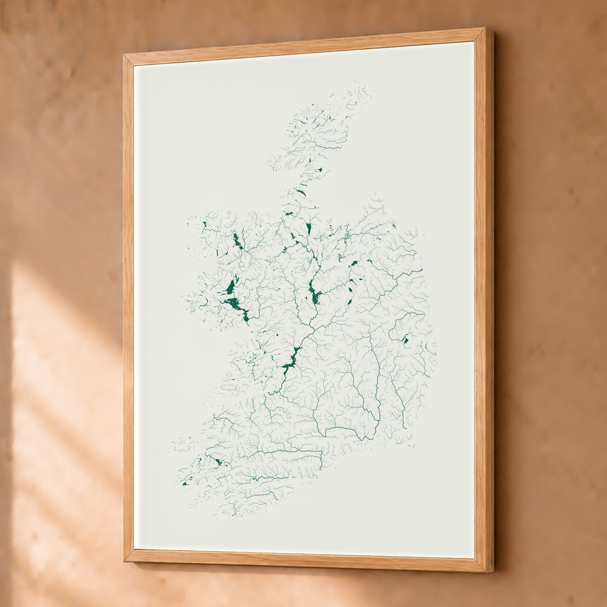 Beautiful Rivers — República da Irlanda — Verde jade e porcelana, Fine art emoldurado · 45 × 60 cm, Natural · Sem margem