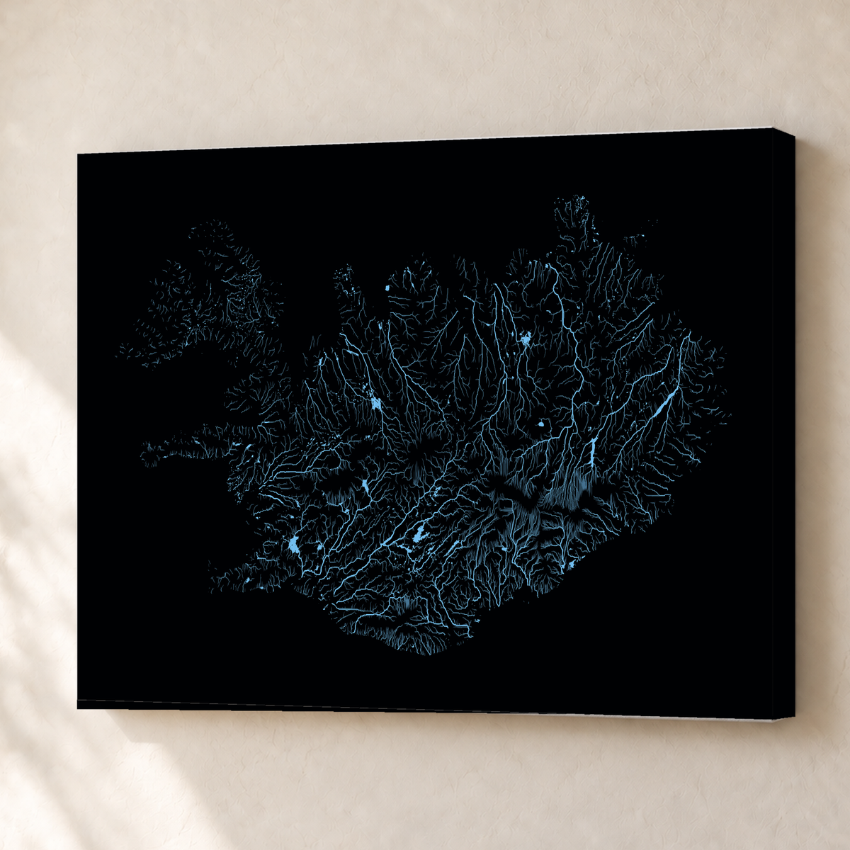 Beautiful Rivers — Islândia — Neon hidrográfico, Canvas · 45 × 60 cm, Sem margem