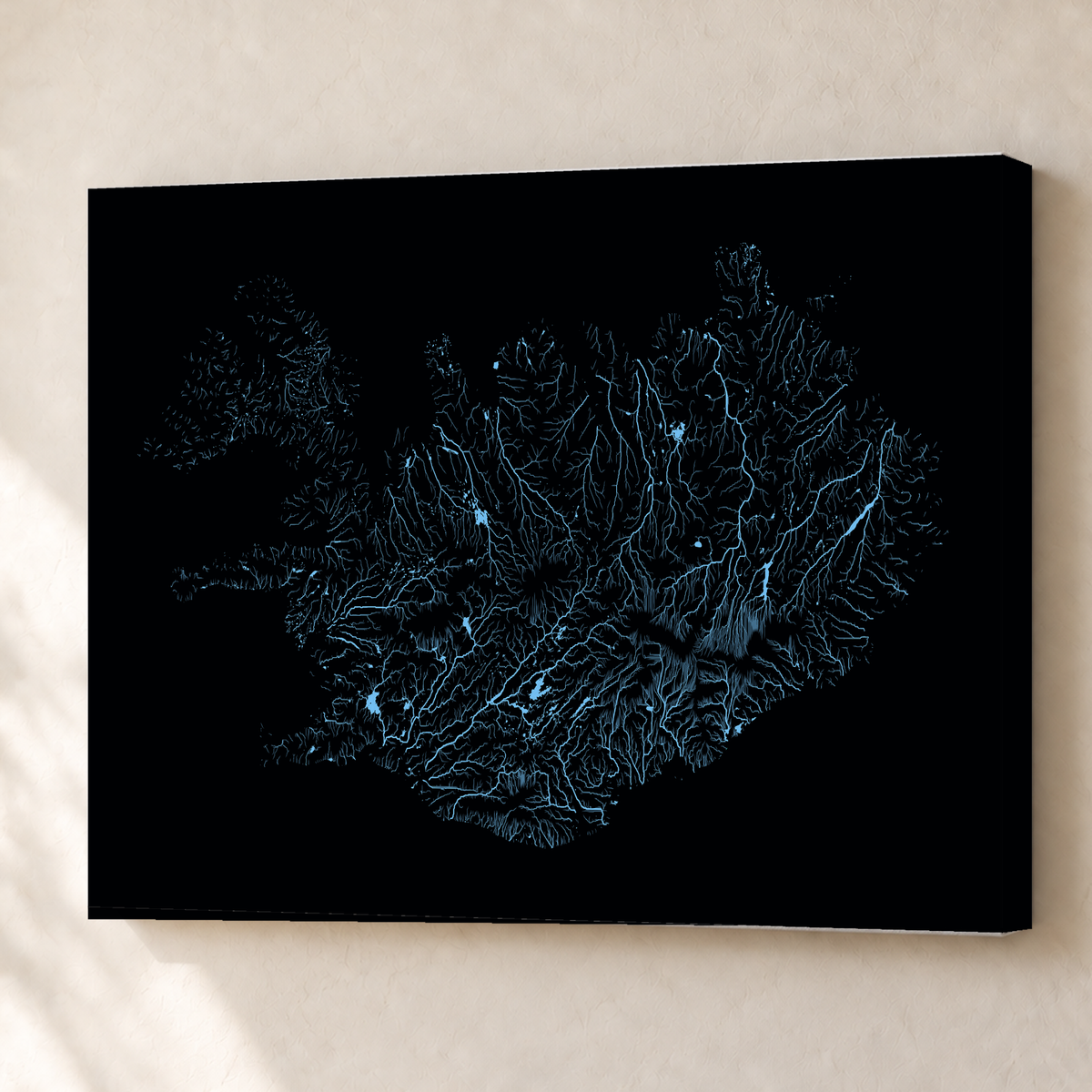 Beautiful Rivers — Islândia — Neon hidrográfico, Canvas · 60 × 80 cm, Sem margem