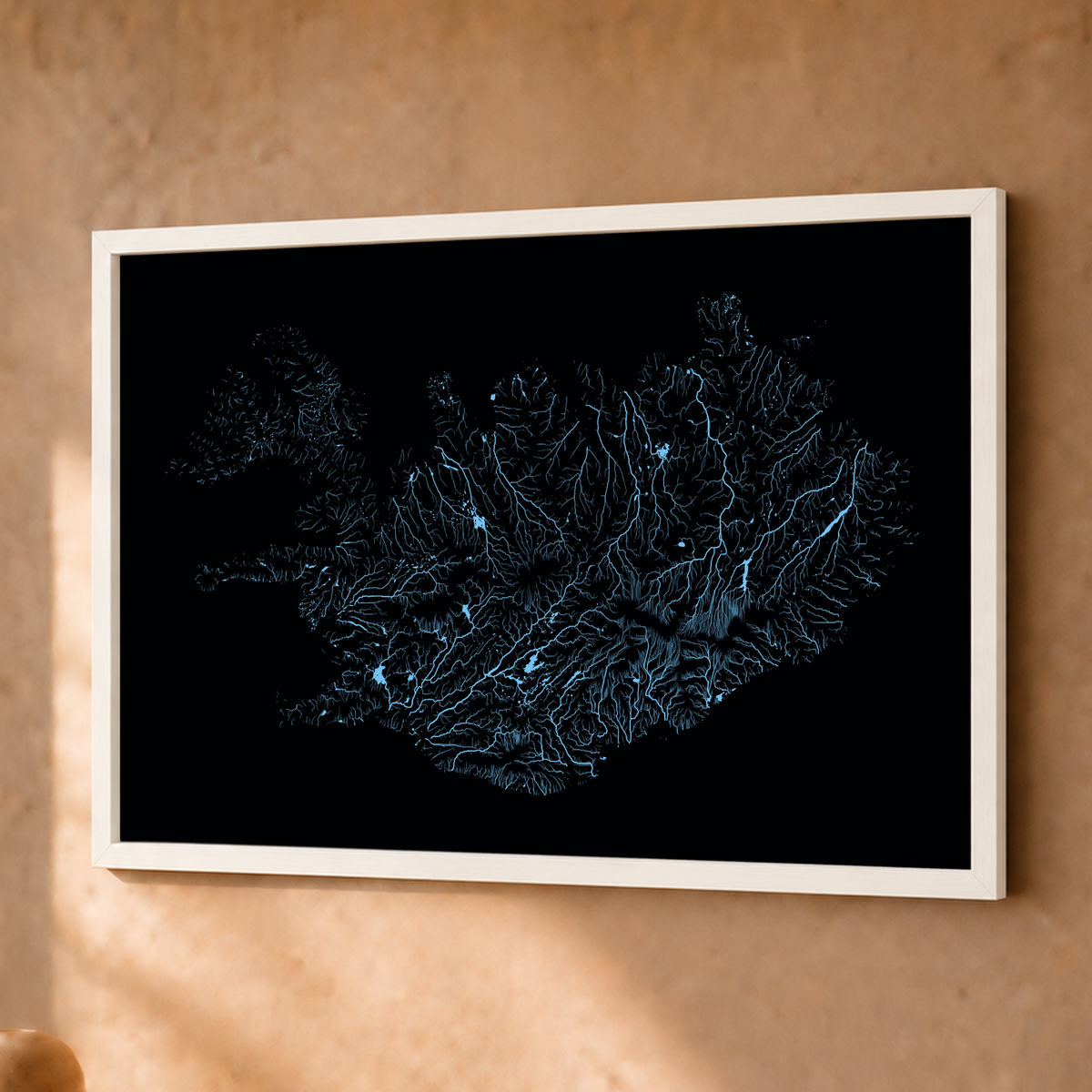 Beautiful Rivers — Islândia — Neon hidrográfico, Fine art emoldurado · 30 × 40 cm, Branco · Sem margem