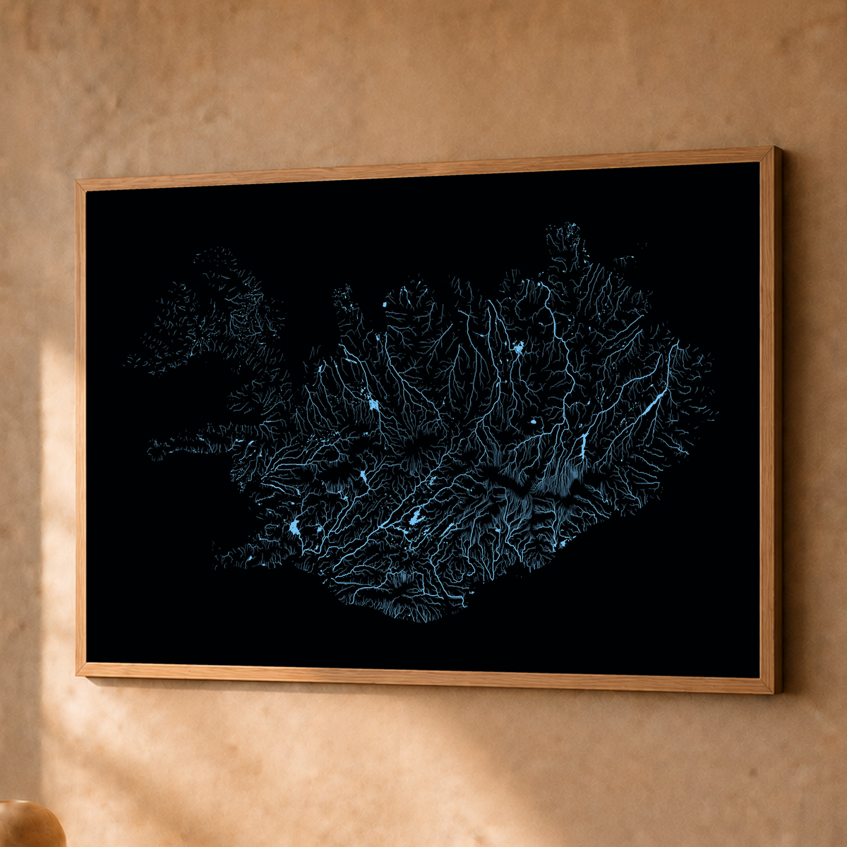 Beautiful Rivers — Islândia — Neon hidrográfico, Fine art emoldurado · 45 × 60 cm, Natural · Sem margem
