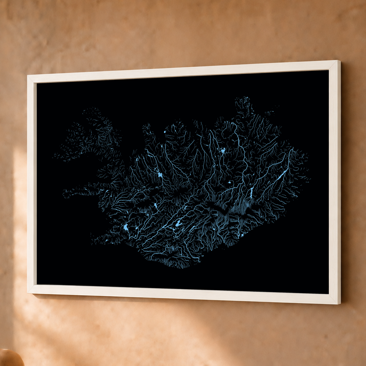 Beautiful Rivers — Islândia — Neon hidrográfico, Fine art emoldurado · 45 × 60 cm, Branco · Sem margem
