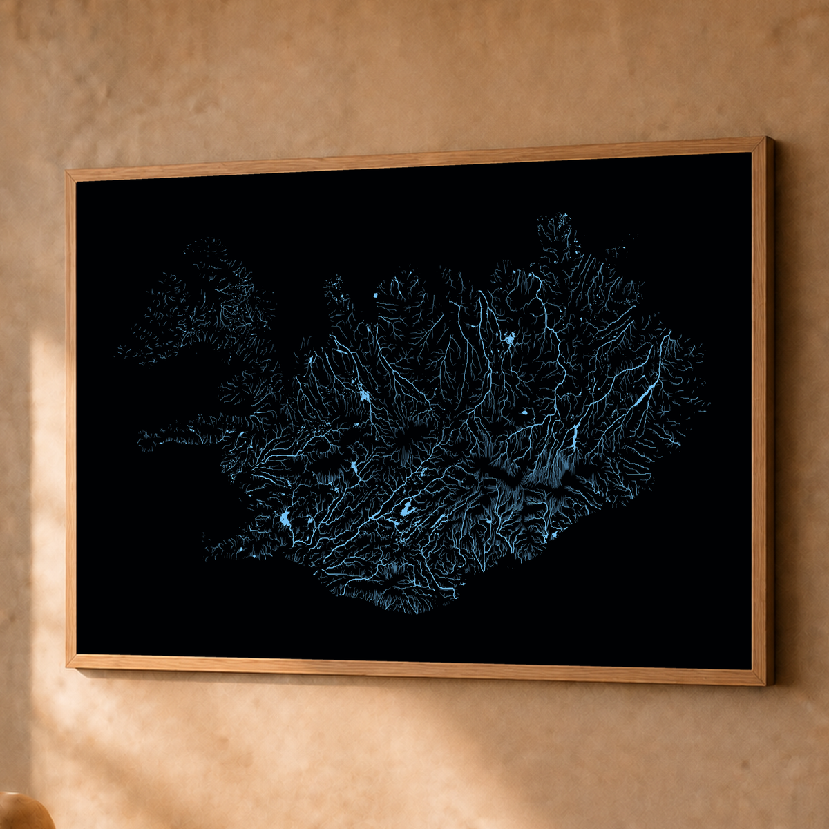 Beautiful Rivers — Islândia — Neon hidrográfico, Fine art emoldurado · 60 × 80 cm, Natural · Sem margem