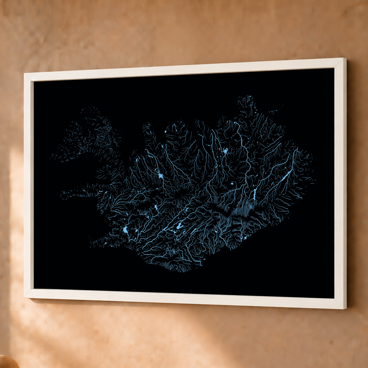 Beautiful Rivers — Islândia — Neon hidrográfico, Fine art emoldurado · 60 × 80 cm, Branco · Sem margem