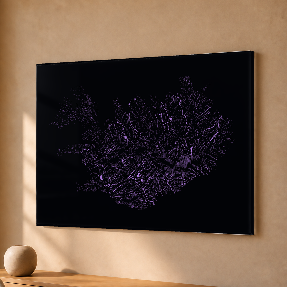 Beautiful Rivers — Islândia — Neon por território, Acrílico · 30 × 40 cm, Sem margem