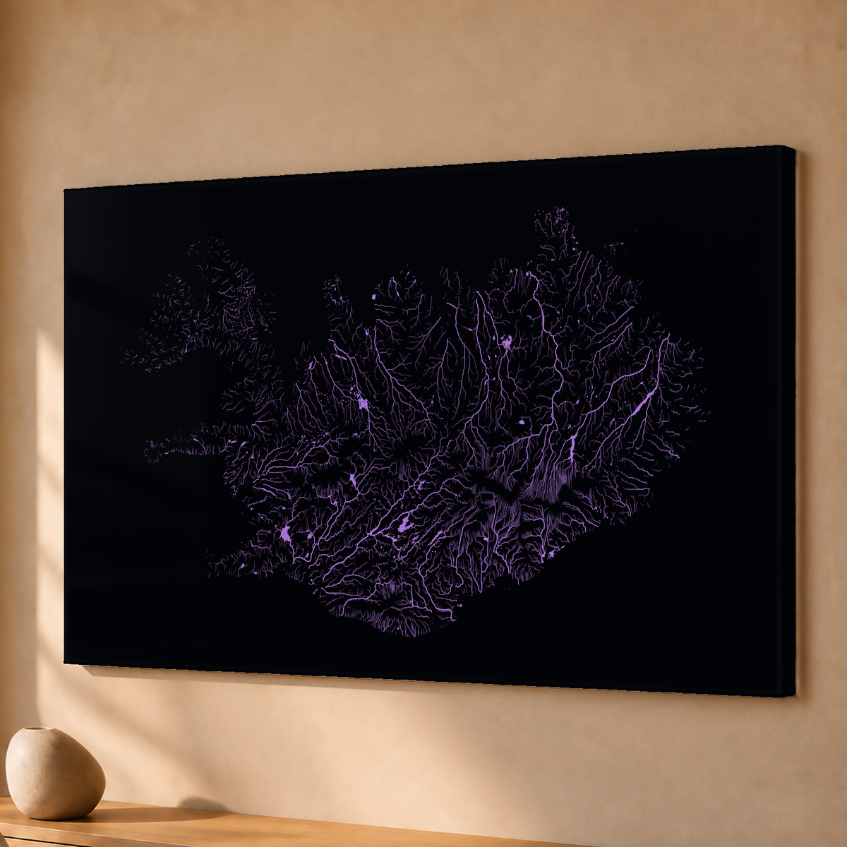 Beautiful Rivers — Islândia — Neon por território, Acrílico · 40 × 60 cm, Sem margem