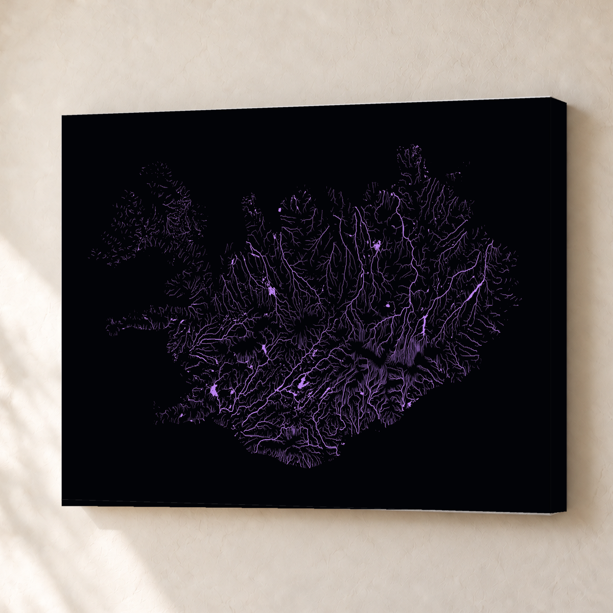 Beautiful Rivers — Islândia — Neon por território, Canvas · 30 × 40 cm, Sem margem