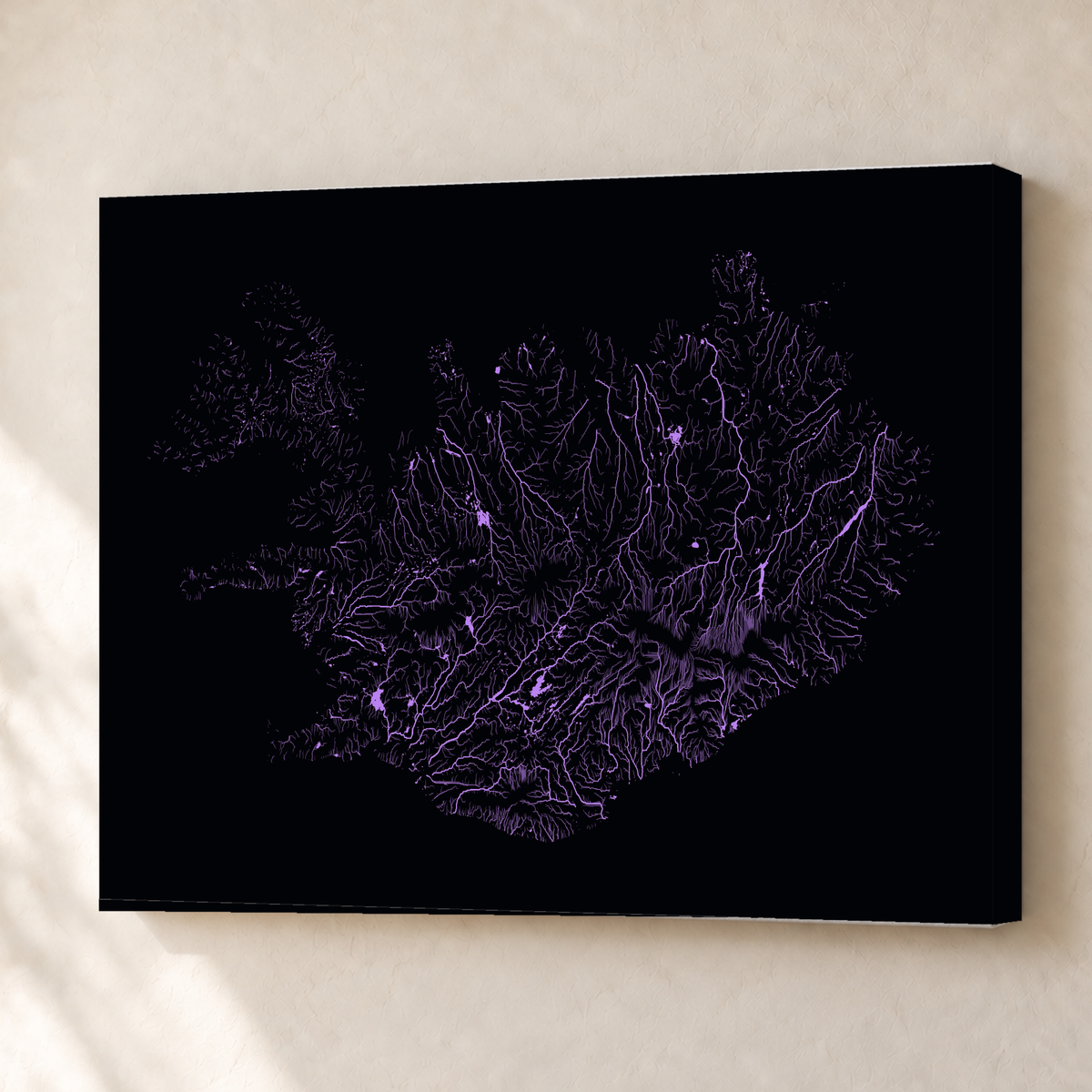 Beautiful Rivers — Islândia — Neon por território, Canvas · 45 × 60 cm, Sem margem