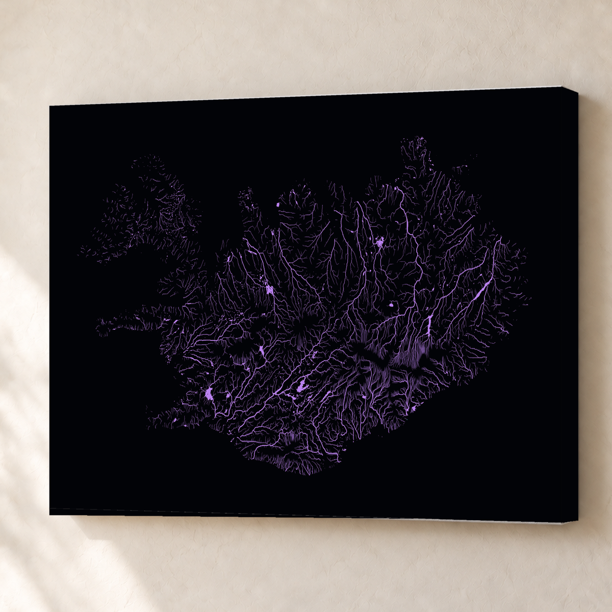 Beautiful Rivers — Islândia — Neon por território, Canvas · 60 × 80 cm, Sem margem