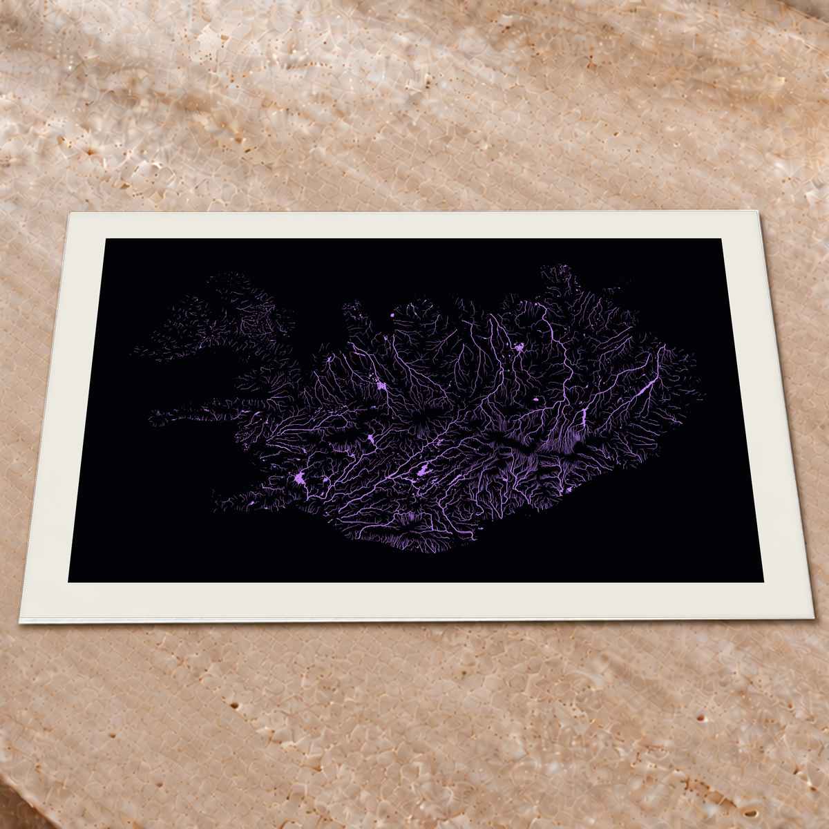 Beautiful Rivers — Islândia — Neon por território, Impressão fine art · 60 × 80 cm, Margem branca