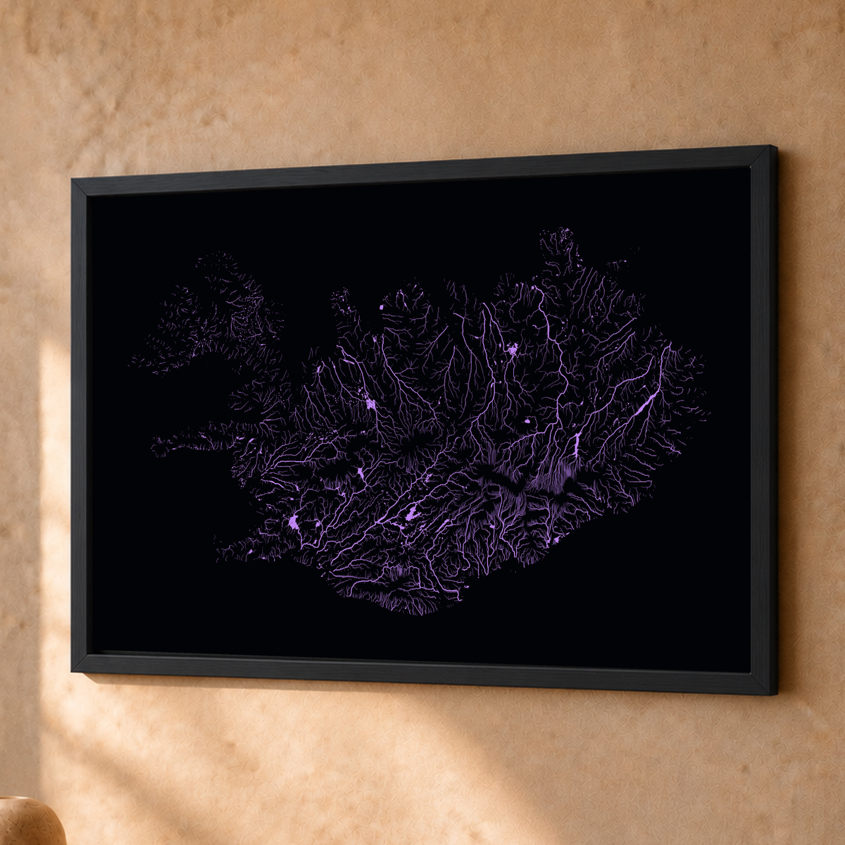 Beautiful Rivers — Islândia — Neon por território, Fine art emoldurado · 30 × 40 cm, Preto · Sem margem