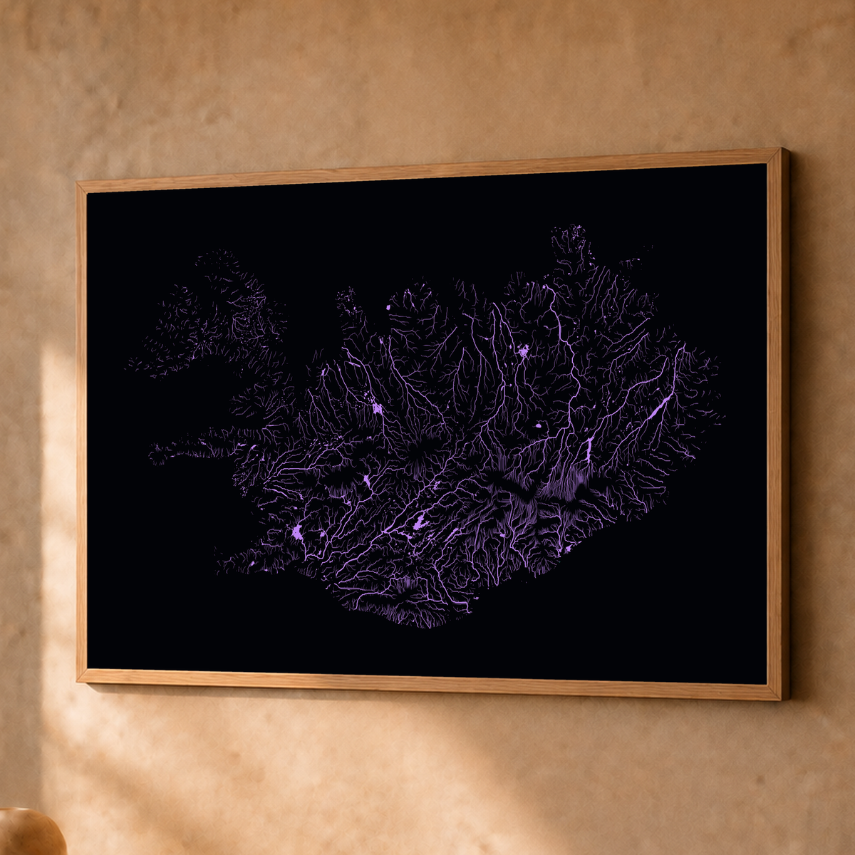 Beautiful Rivers — Islândia — Neon por território, Fine art emoldurado · 45 × 60 cm, Natural · Sem margem