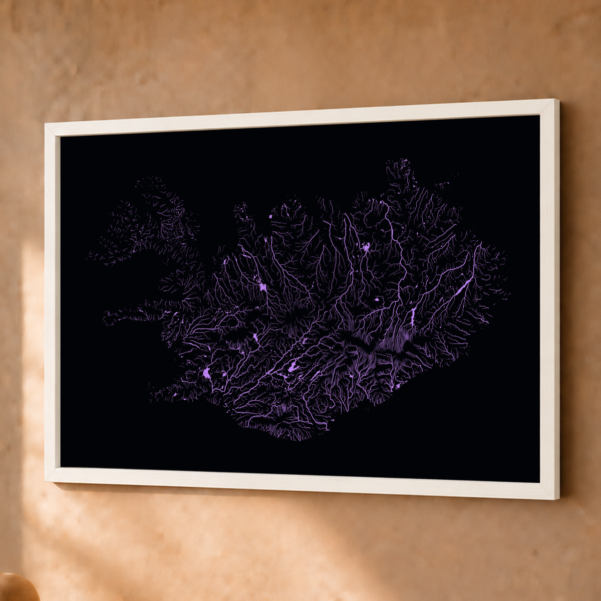 Beautiful Rivers — Islândia — Neon por território, Fine art emoldurado · 45 × 60 cm, Branco · Sem margem