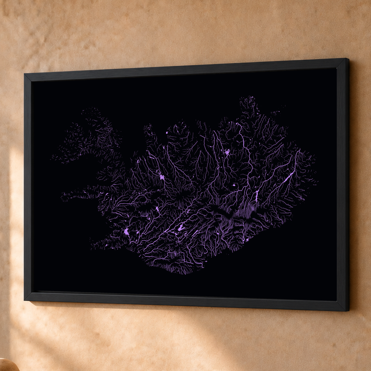 Beautiful Rivers — Islândia — Neon por território, Fine art emoldurado · 60 × 80 cm, Preto · Sem margem
