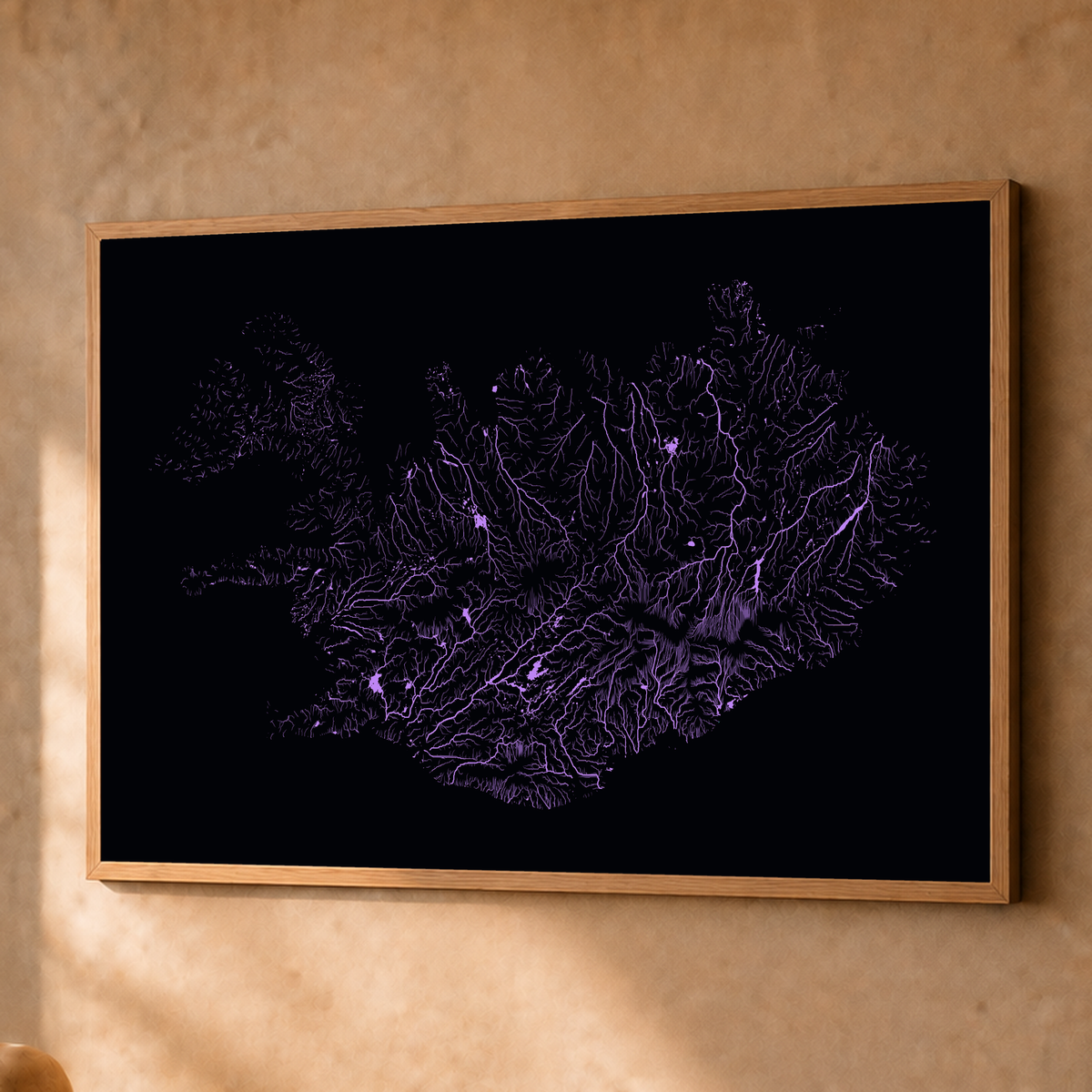 Beautiful Rivers — Islândia — Neon por território, Fine art emoldurado · 60 × 80 cm, Natural · Sem margem