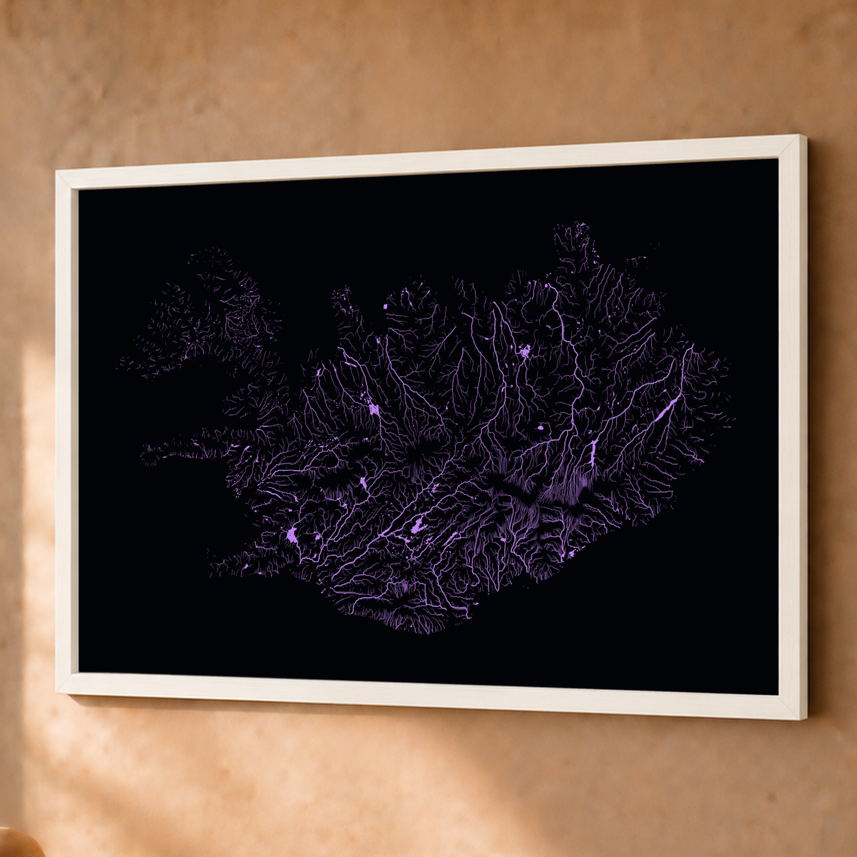 Beautiful Rivers — Islândia — Neon por território, Fine art emoldurado · 60 × 80 cm, Branco · Sem margem