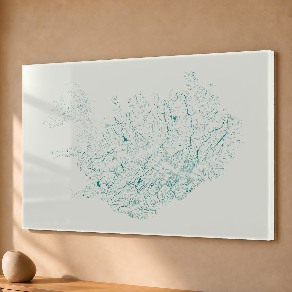 Beautiful Rivers — Islândia — Verde jade e porcelana, Acrílico · 40 × 60 cm, Sem margem