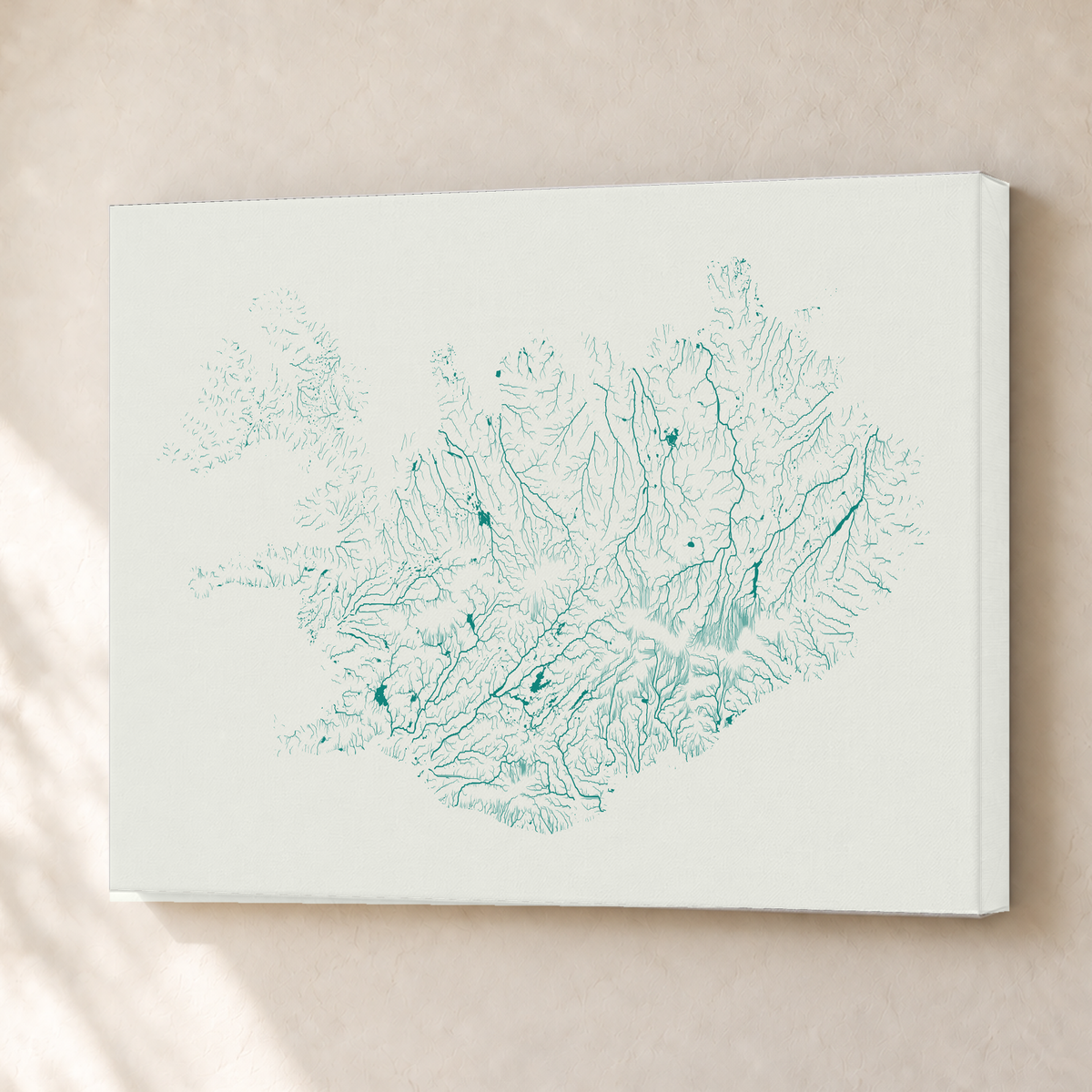 Beautiful Rivers — Islândia — Verde jade e porcelana, Canvas · 30 × 40 cm, Sem margem