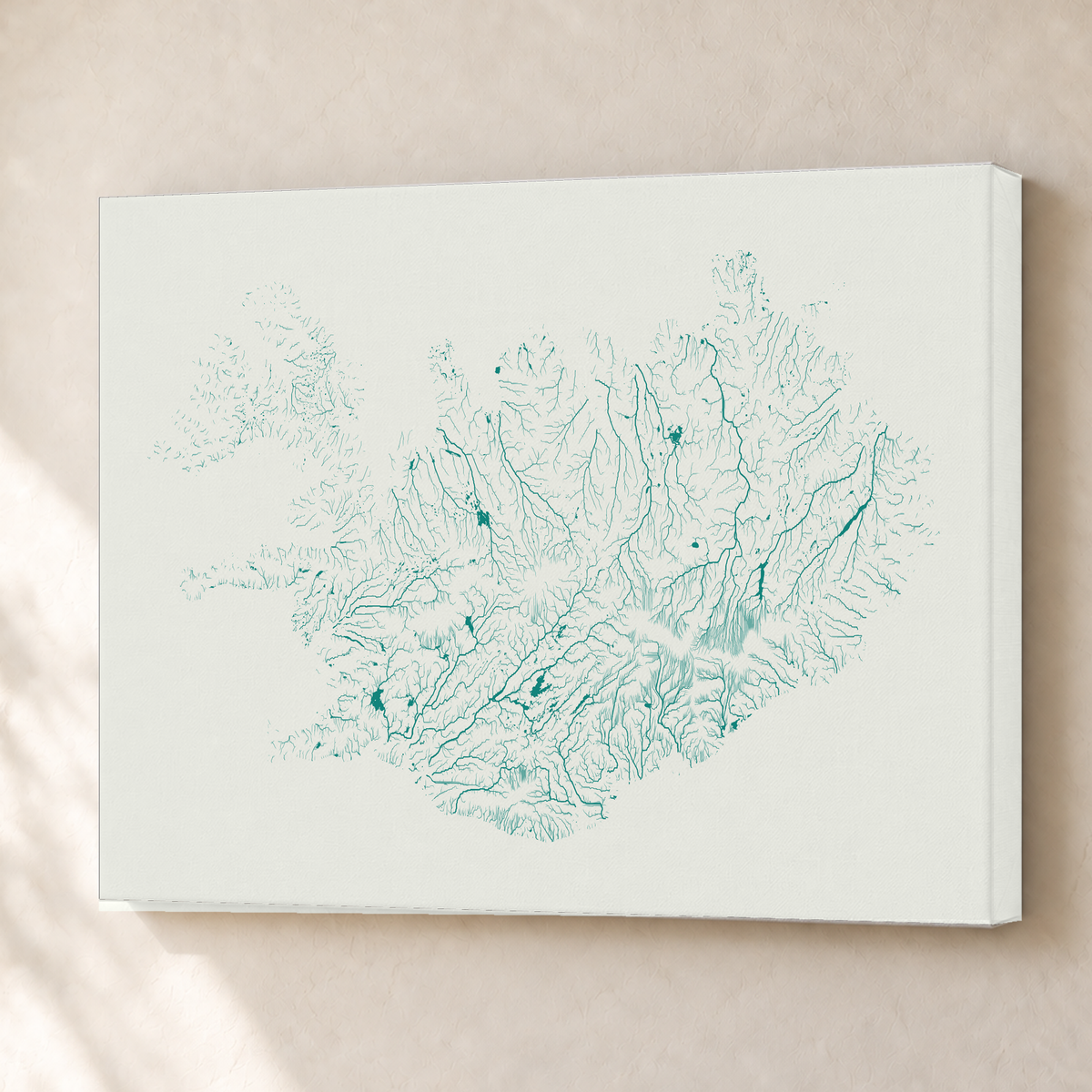 Beautiful Rivers — Islândia — Verde jade e porcelana, Canvas · 45 × 60 cm, Sem margem