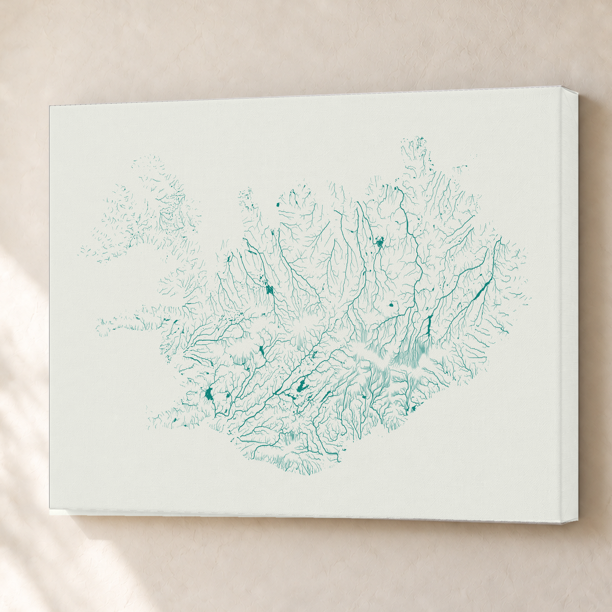 Beautiful Rivers — Islândia — Verde jade e porcelana, Canvas · 60 × 80 cm, Sem margem