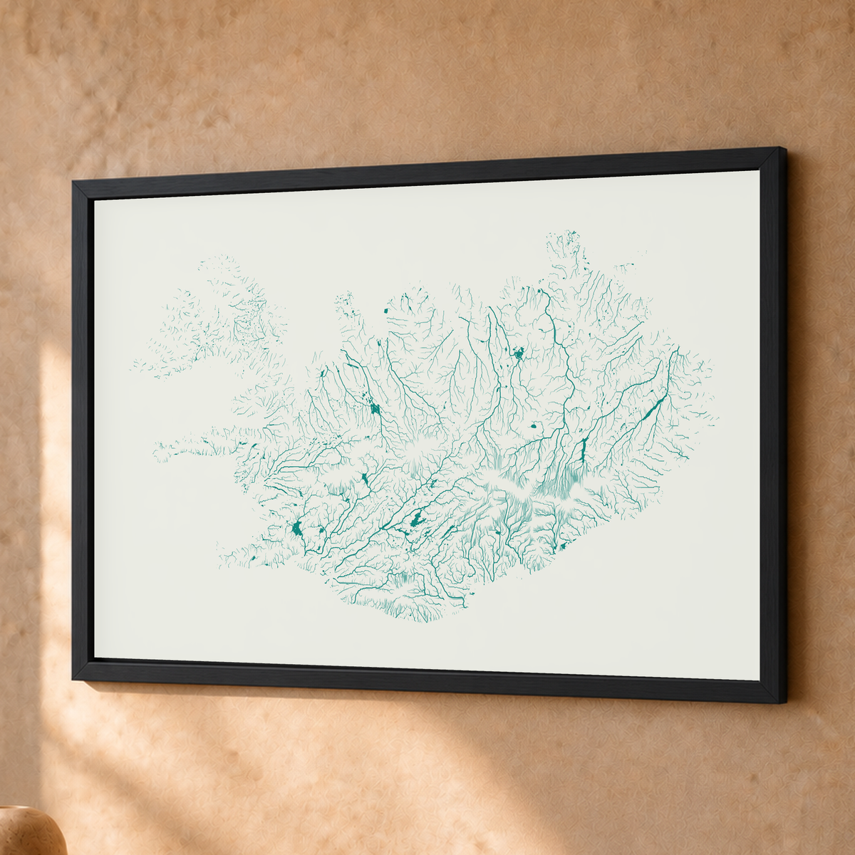 Beautiful Rivers — Islândia — Verde jade e porcelana, Fine art emoldurado · 30 × 40 cm, Preto · Sem margem
