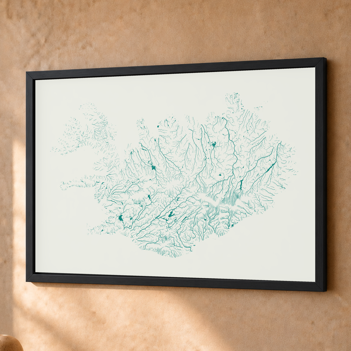 Beautiful Rivers — Islândia — Verde jade e porcelana, Fine art emoldurado · 45 × 60 cm, Preto · Sem margem