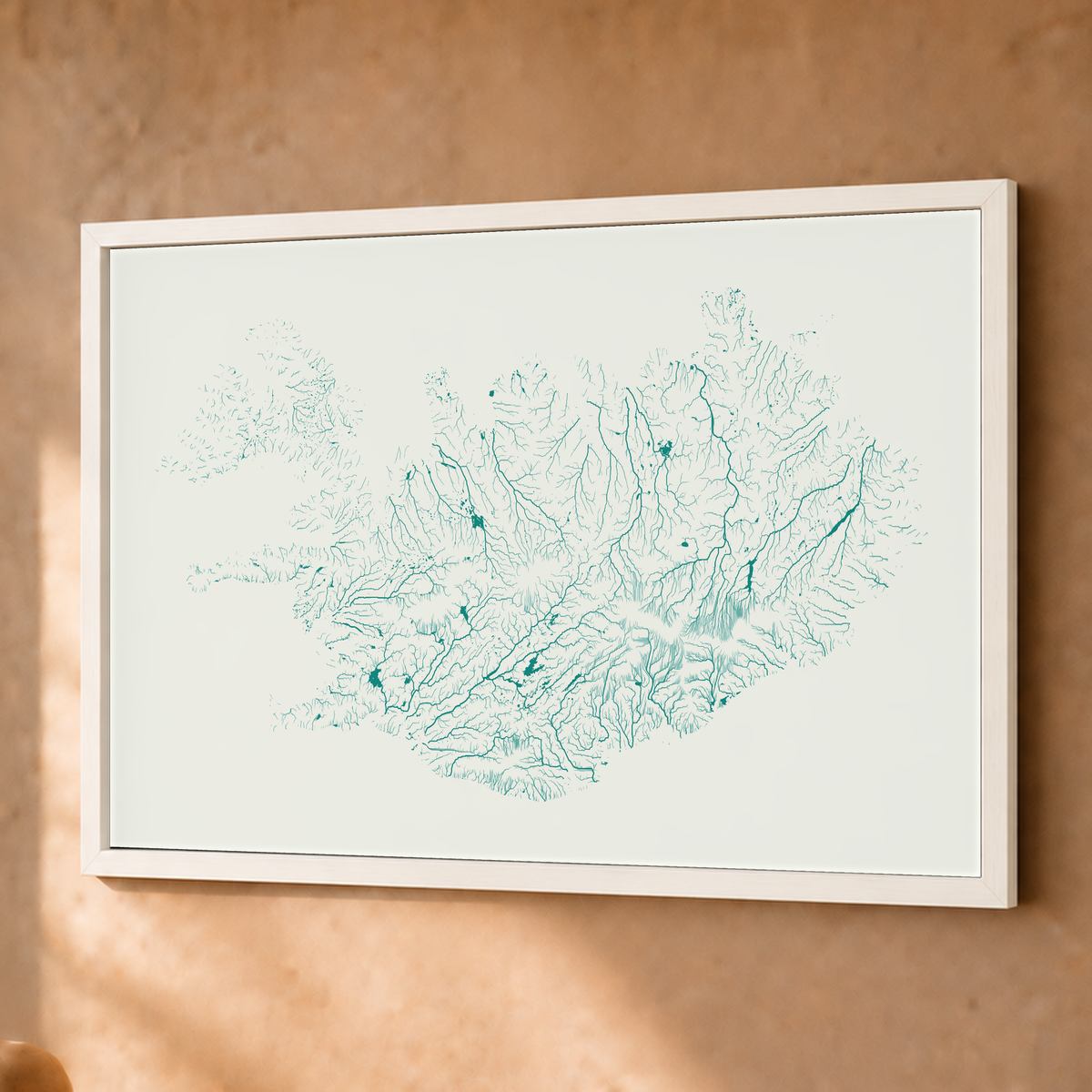 Beautiful Rivers — Islândia — Verde jade e porcelana, Fine art emoldurado · 45 × 60 cm, Branco · Sem margem