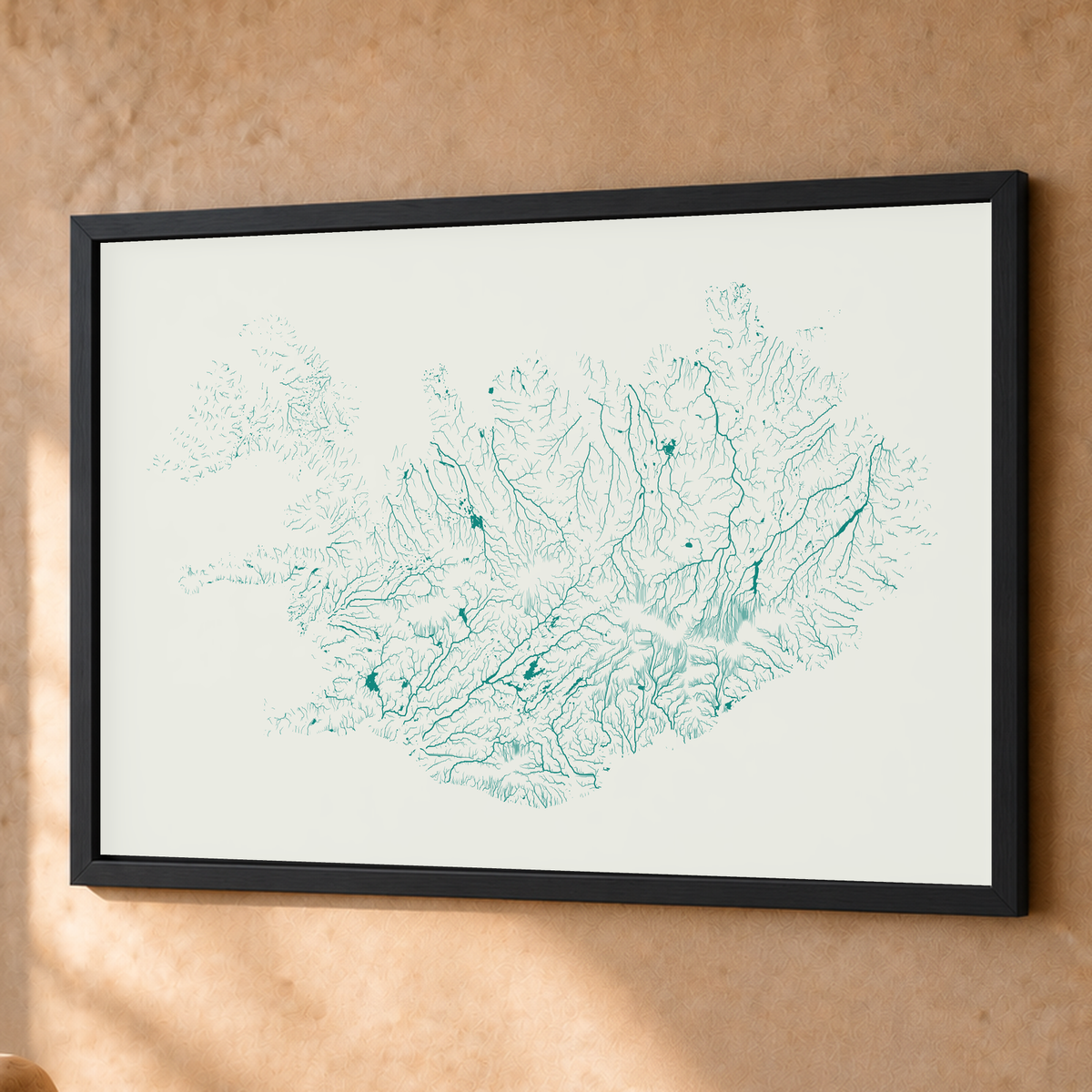 Beautiful Rivers — Islândia — Verde jade e porcelana, Fine art emoldurado · 60 × 80 cm, Preto · Sem margem