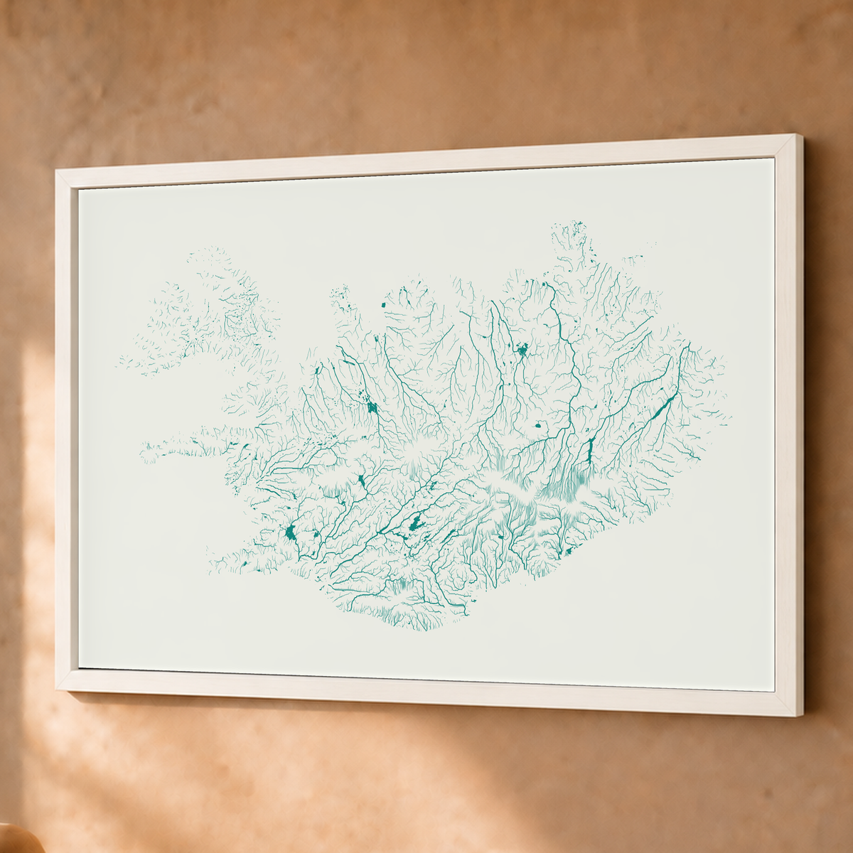 Beautiful Rivers — Islândia — Verde jade e porcelana, Fine art emoldurado · 60 × 80 cm, Branco · Sem margem