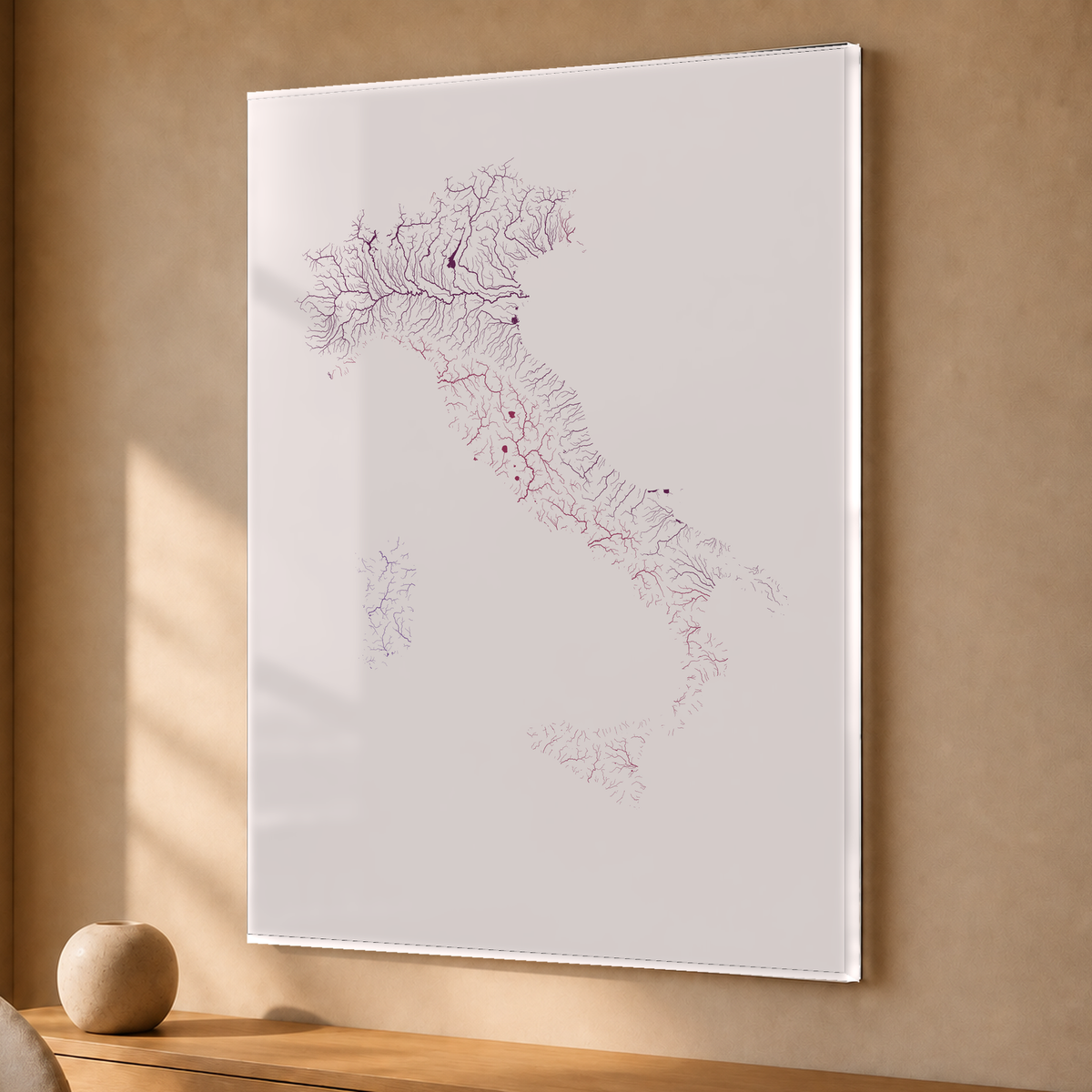 Beautiful Rivers — Itália — Ameixa e rosé, Acrílico · 30 × 40 cm, Sem margem