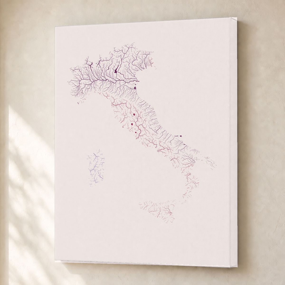 Beautiful Rivers — Itália — Ameixa e rosé, Canvas · 30 × 40 cm, Sem margem