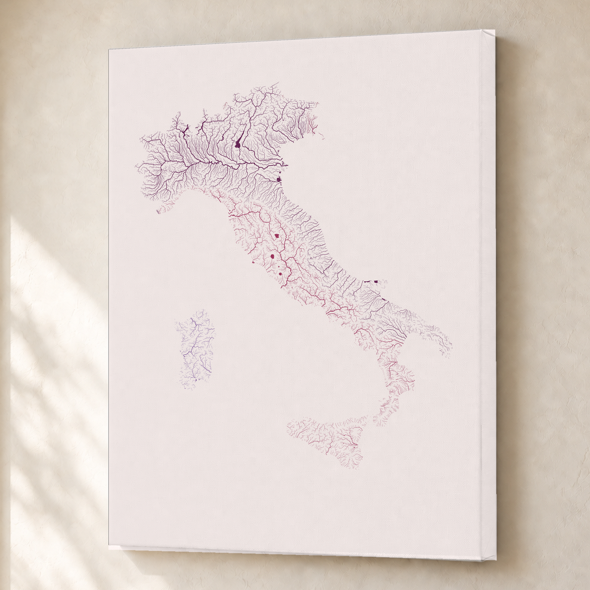 Beautiful Rivers — Itália — Ameixa e rosé, Canvas · 45 × 60 cm, Sem margem