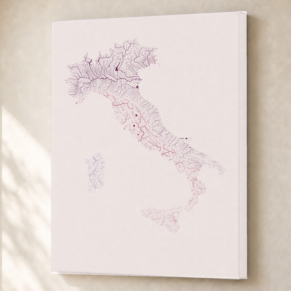 Beautiful Rivers — Itália — Ameixa e rosé, Canvas · 60 × 80 cm, Sem margem