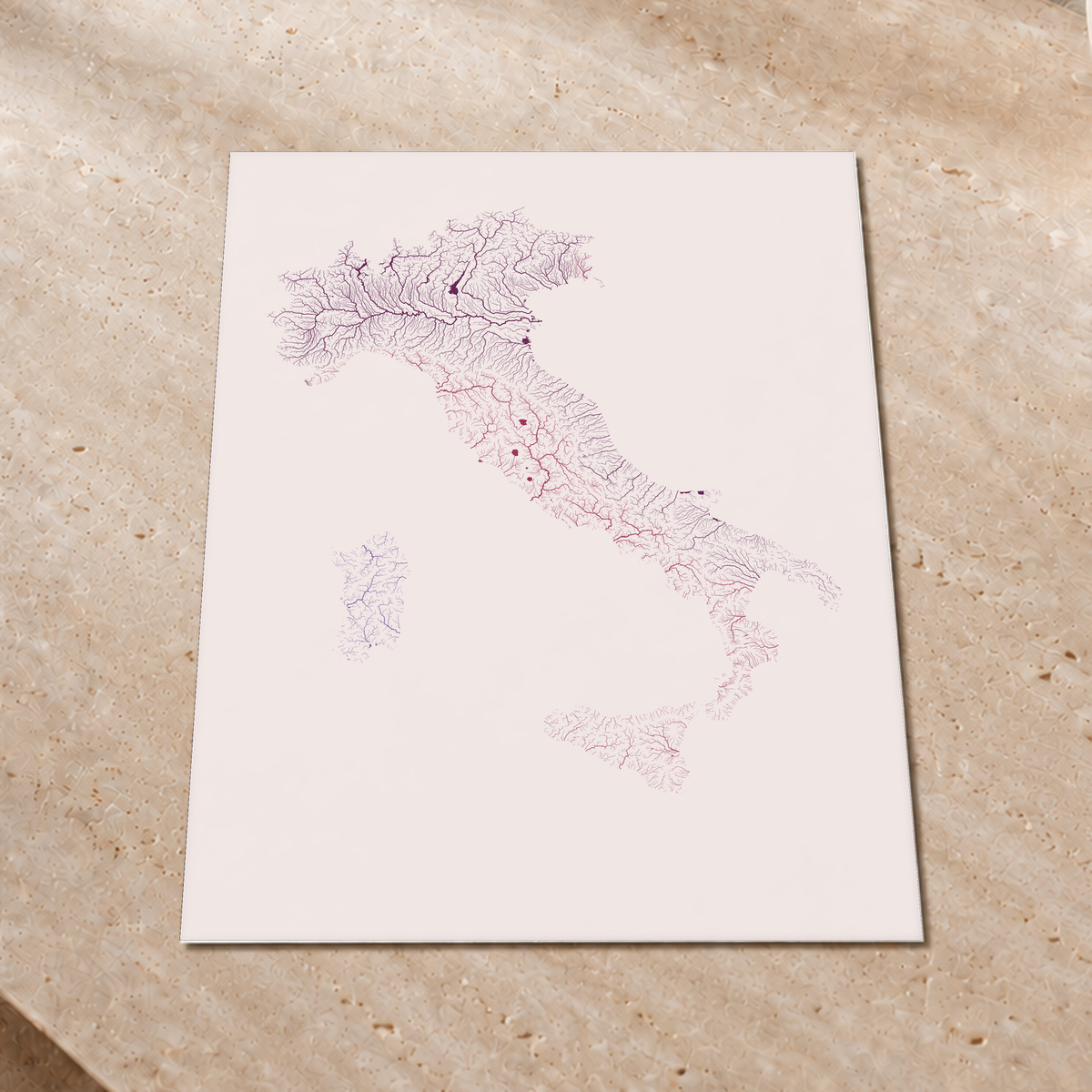 Beautiful Rivers — Itália — Ameixa e rosé, Impressão fine art · 60 × 80 cm, Sem margem