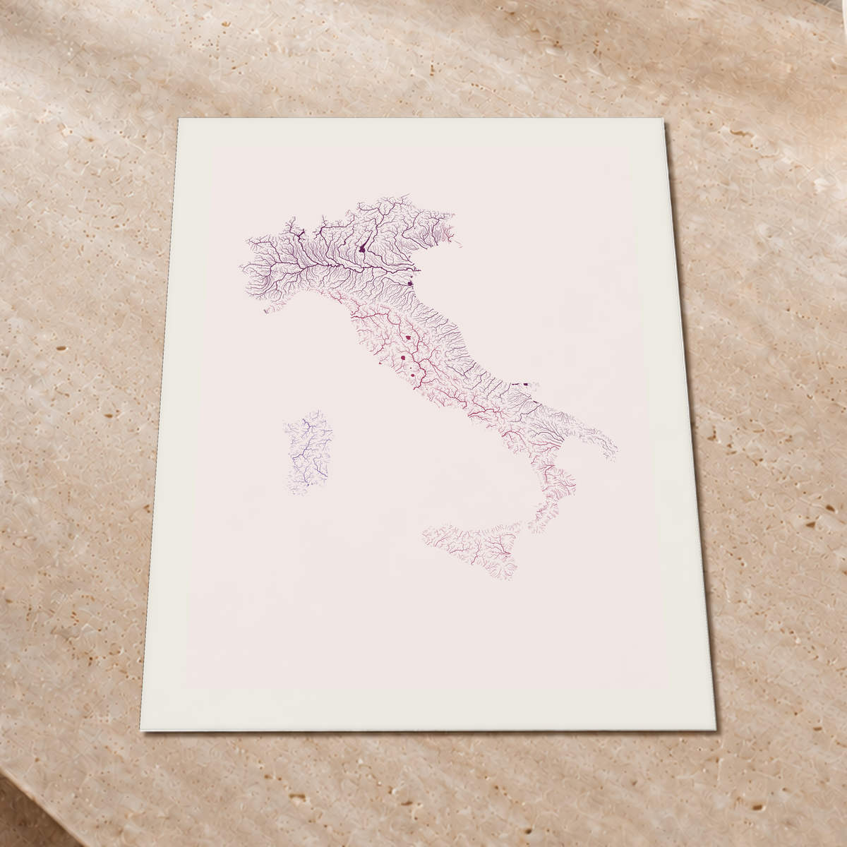 Beautiful Rivers — Itália — Ameixa e rosé, Impressão fine art · 60 × 80 cm, Margem branca