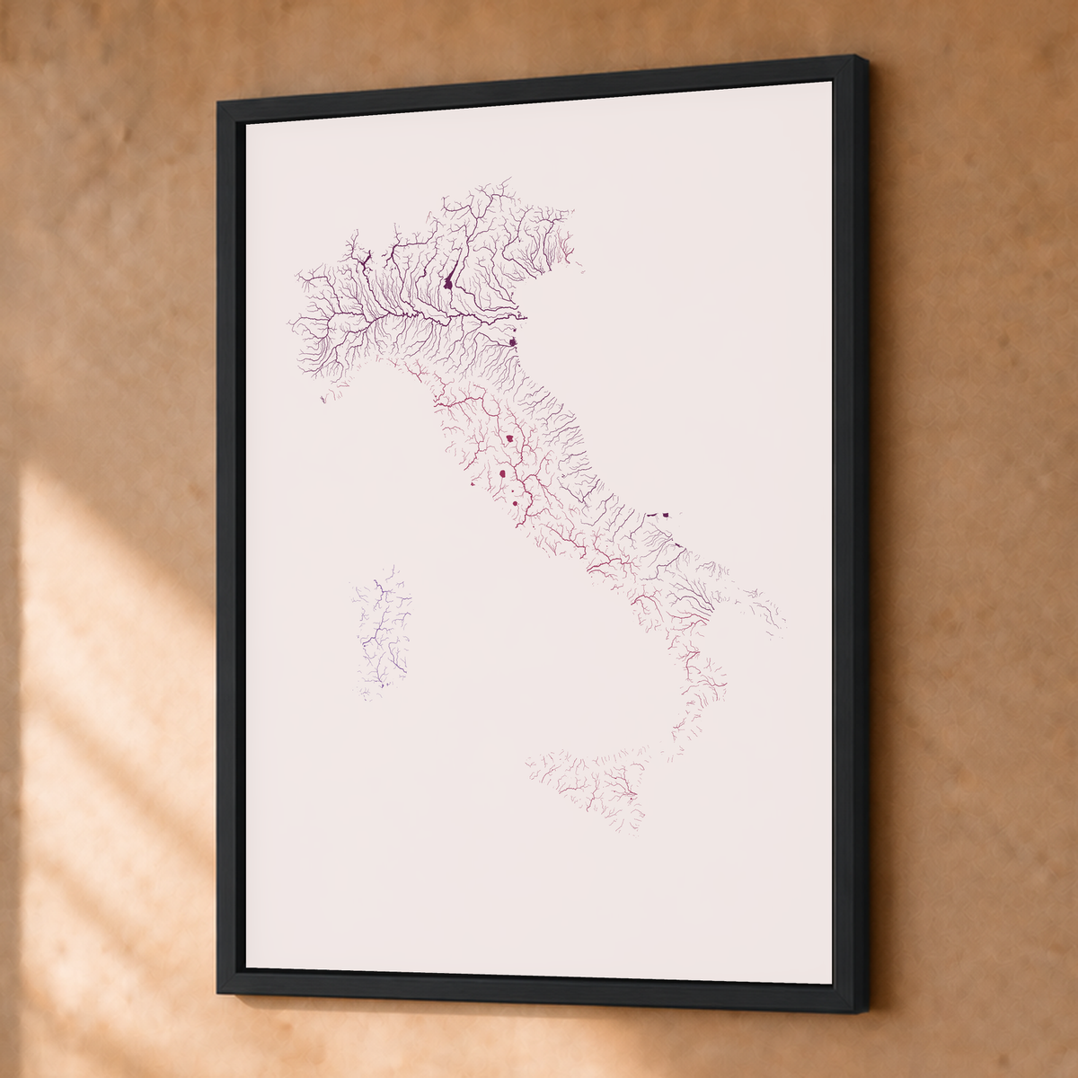 Beautiful Rivers — Itália — Ameixa e rosé, Fine art emoldurado · 30 × 40 cm, Preto · Sem margem