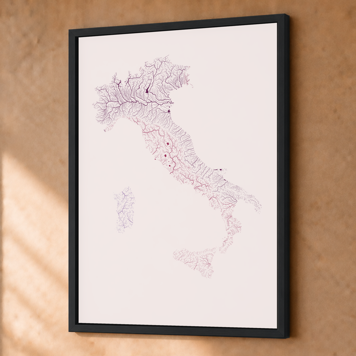 Beautiful Rivers — Itália — Ameixa e rosé, Fine art emoldurado · 45 × 60 cm, Preto · Sem margem
