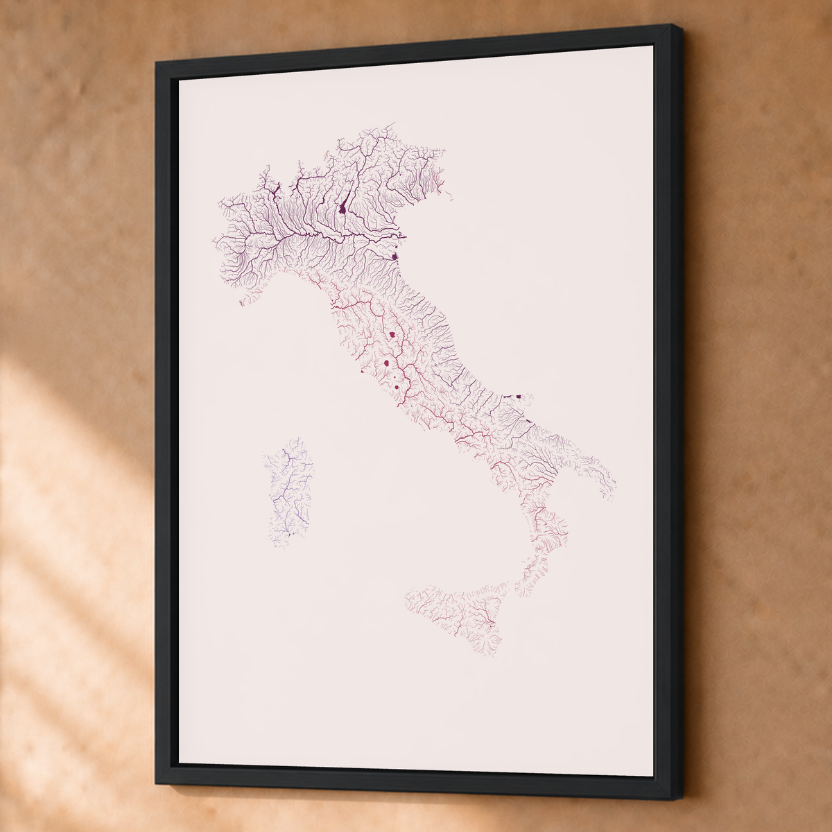 Beautiful Rivers — Itália — Ameixa e rosé, Fine art emoldurado · 60 × 80 cm, Preto · Sem margem