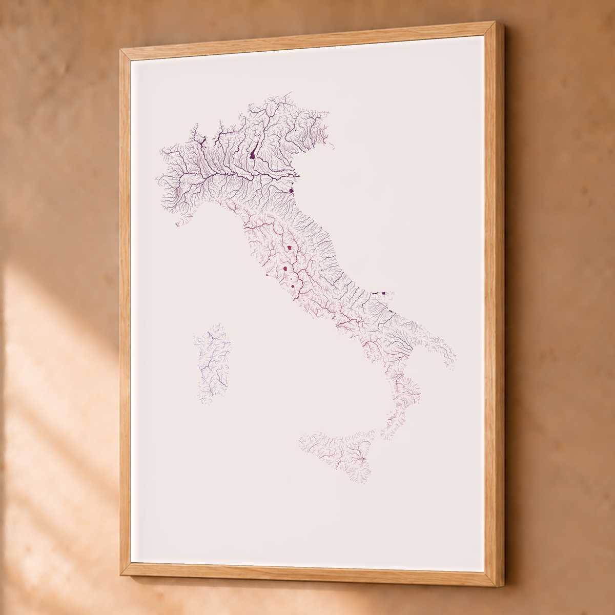 Beautiful Rivers — Itália — Ameixa e rosé, Fine art emoldurado · 60 × 80 cm, Natural · Sem margem
